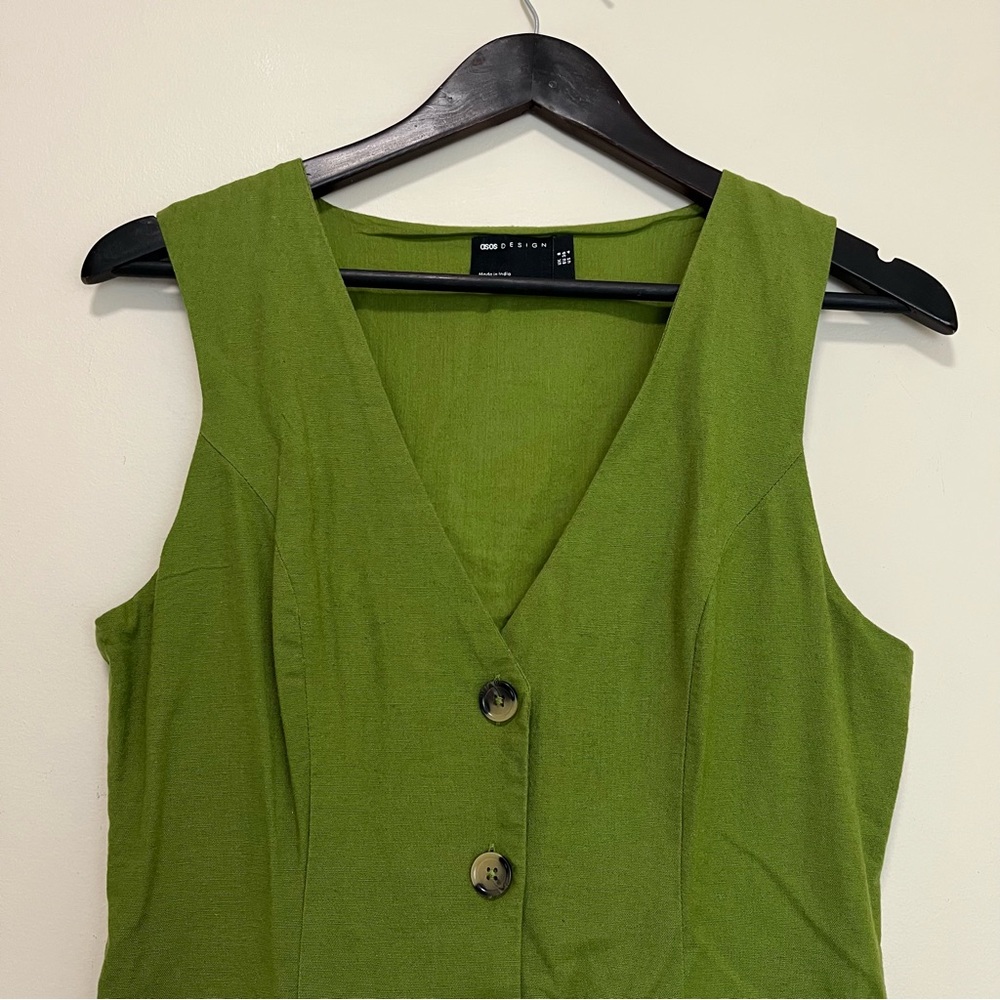 ASOS Design Mini Button Up Linen Blend Vest Dress - Picture 3 of 15